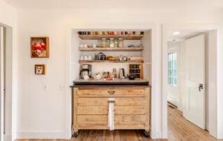 Coffee and tea bar in Kitchen at Sunset Farm Stay vacation rental in Crozet Virginia.