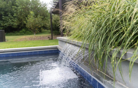 waterfall for pool at Sunset Farm vacation rental in Crozet Virginia