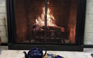 Main Bedroom fireplace at Sunset Farm Stay vacation rental in Crozet Virginia