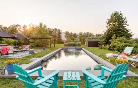 pool and patio at Sunset Farm Stay vacation rental in Crozet Virginia