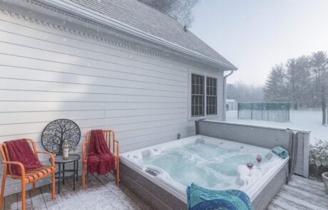 hot tub in snow at Sunset Farm Stay vacation rental near Charlottesville Virginia