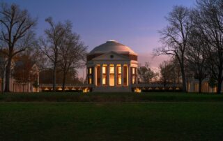 The University of Virginia Rotunda, designed by Thomas Jefferson, one of many examples of Jeffersonian architecture found in Charlottesville, VA.