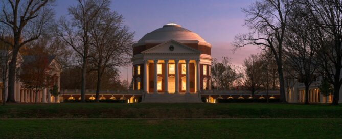 The University of Virginia Rotunda, designed by Thomas Jefferson, one of many examples of Jeffersonian architecture found in Charlottesville, VA.